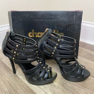 Charlotte Russe Black/Gold Heels SZ 6
